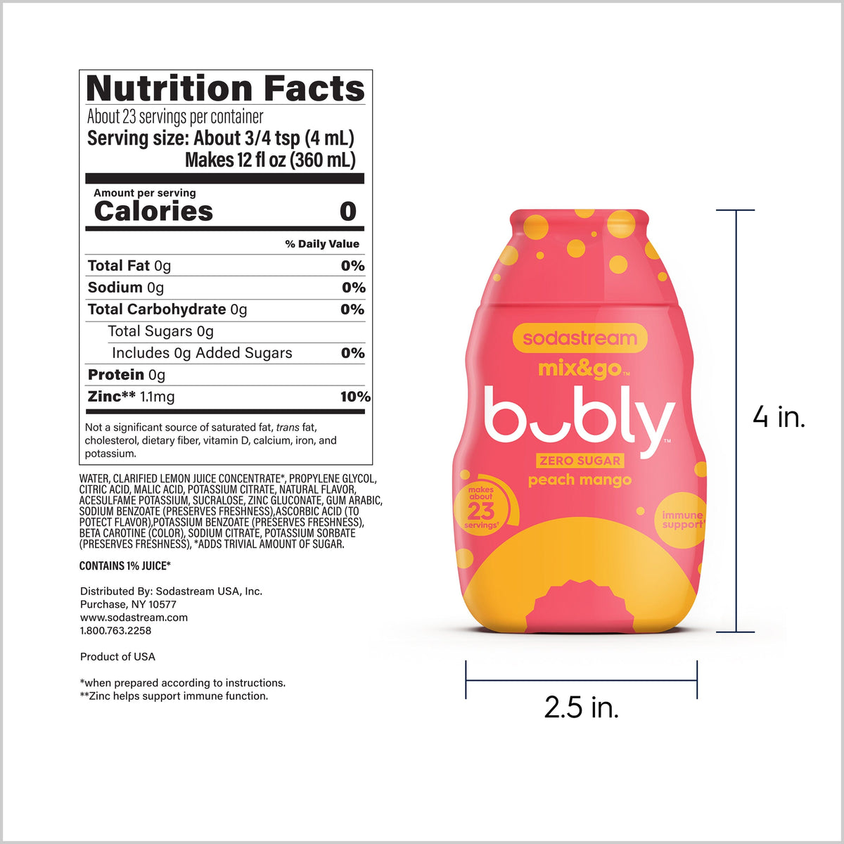 Sodastream mix&go™ bubly™ Peach Mango Liquid Water Enhancer 3 Pack 3 x 92ml