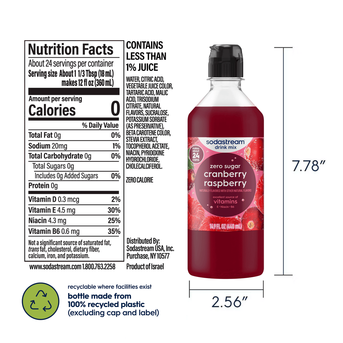 Sodastream Classics® Cranberry & Raspberry Zero Sugar Drink Mix 440ml