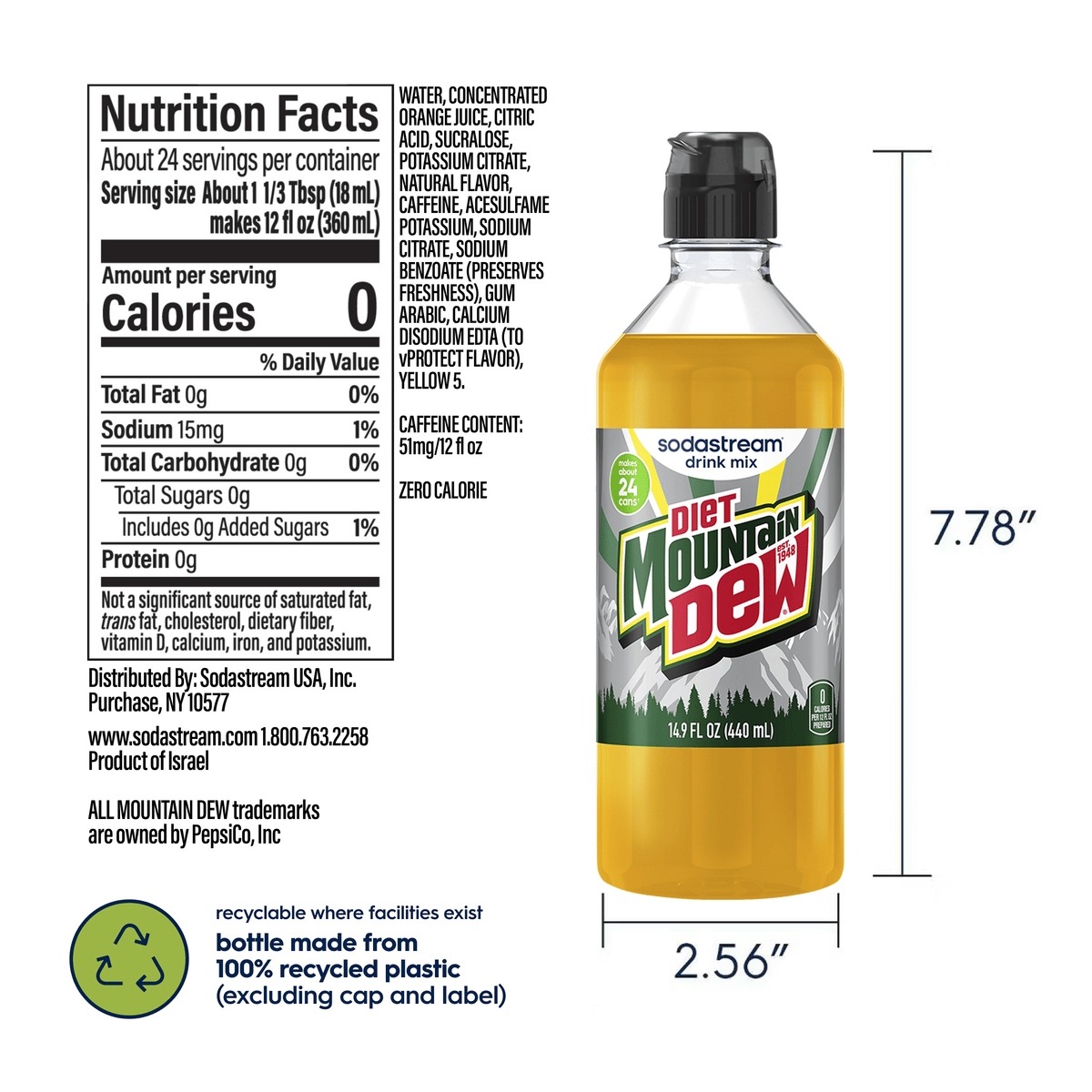 Sodastream MTN DEW Diet Drink Mix 4 Pack 440ml