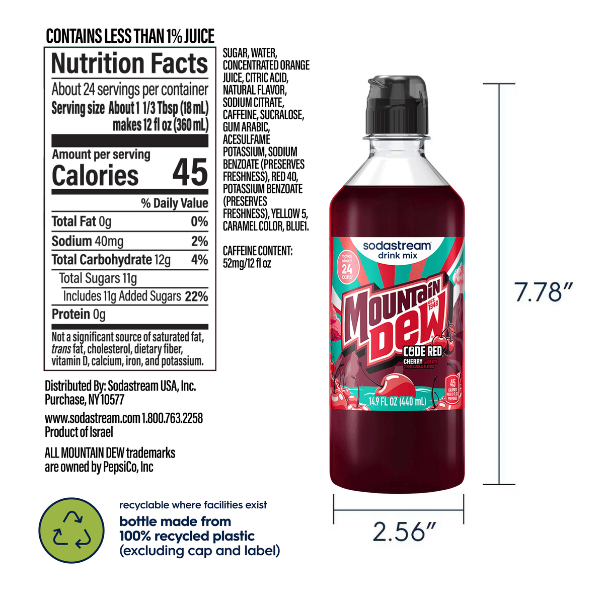 Sodastream MTN DEW Code Red Cherry Drink Mix 440ml