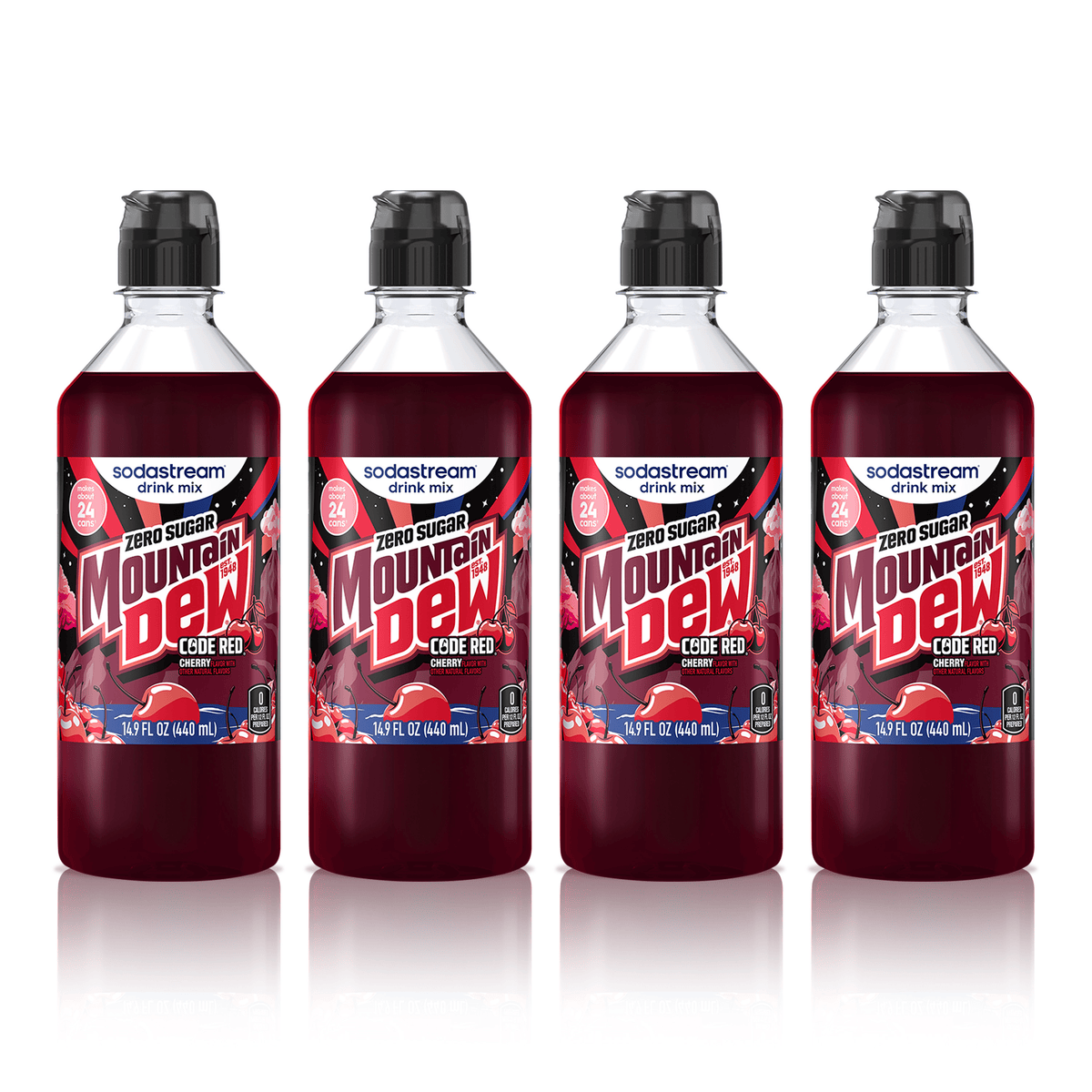 Sodastream MTN DEW Code Red Cherry Zero Sugar Drink Mix 4 Pack 440ml