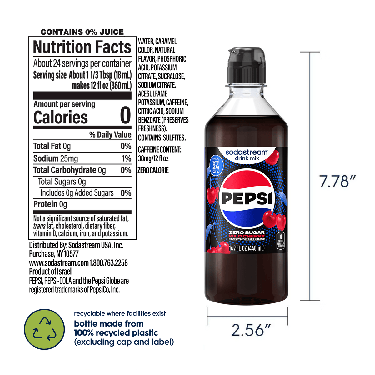 Sodastream Pepsi Wild Cherry Zero Sugar Drink Mix 4 Pack 440ml