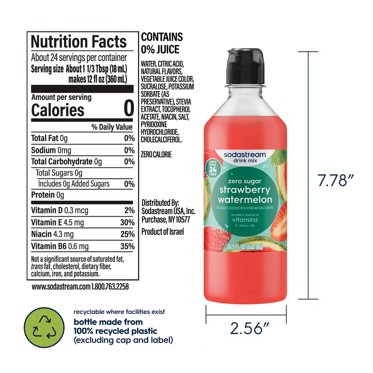Sodastream Classics® Strawberry & Watermelon Zero Sugar Drink Mix 4 Pack 440ml