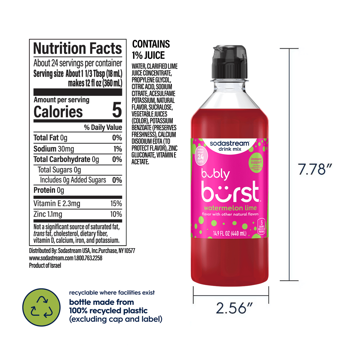 Sodastream bubly burst® Watermelon Lime Drink Mix 440ml