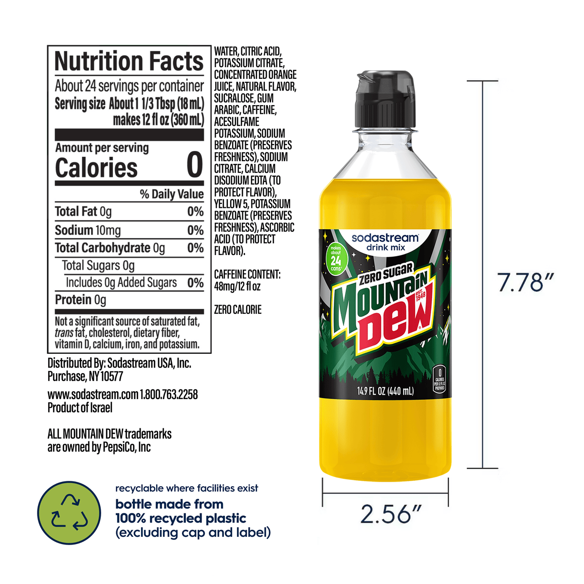 Sodastream MTN DEW Zero Sugar Drink Mix 440ml